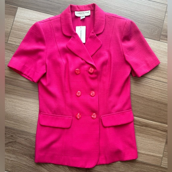 Vintage Jackets & Blazers - Vintage Hot Pink Lightweight Short Sleeve Double Breasted Blazer Top